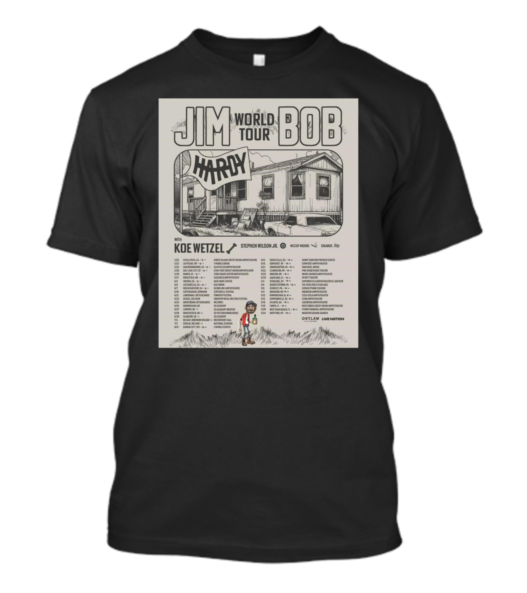 Jim Hardy Bob World Tour 2025 Chula Vista Las Vegas Koe Wetzel Stephen Wilson Jr McCoy Moore Skaarup Outlaw Live Nation T-Shirt