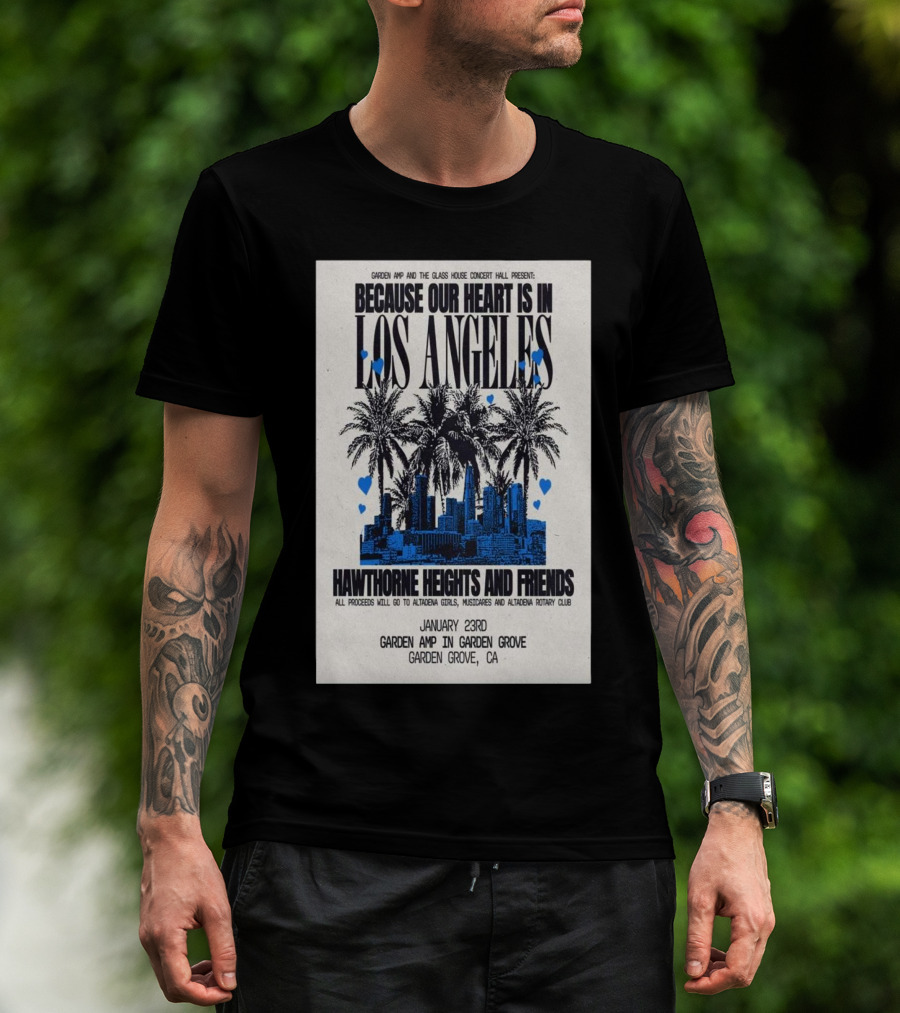 Garden AMP Concert Hawthorne Heights And Friends Los Angeles Skyline January 23 Garden Grove CA T-Shirt
