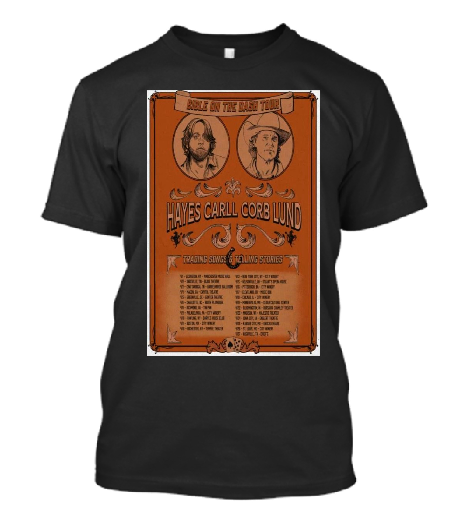 Bible On The Dash Tour 2025 Hayes Carll Corb Lund Trading Songs Telling Stories T-Shirt