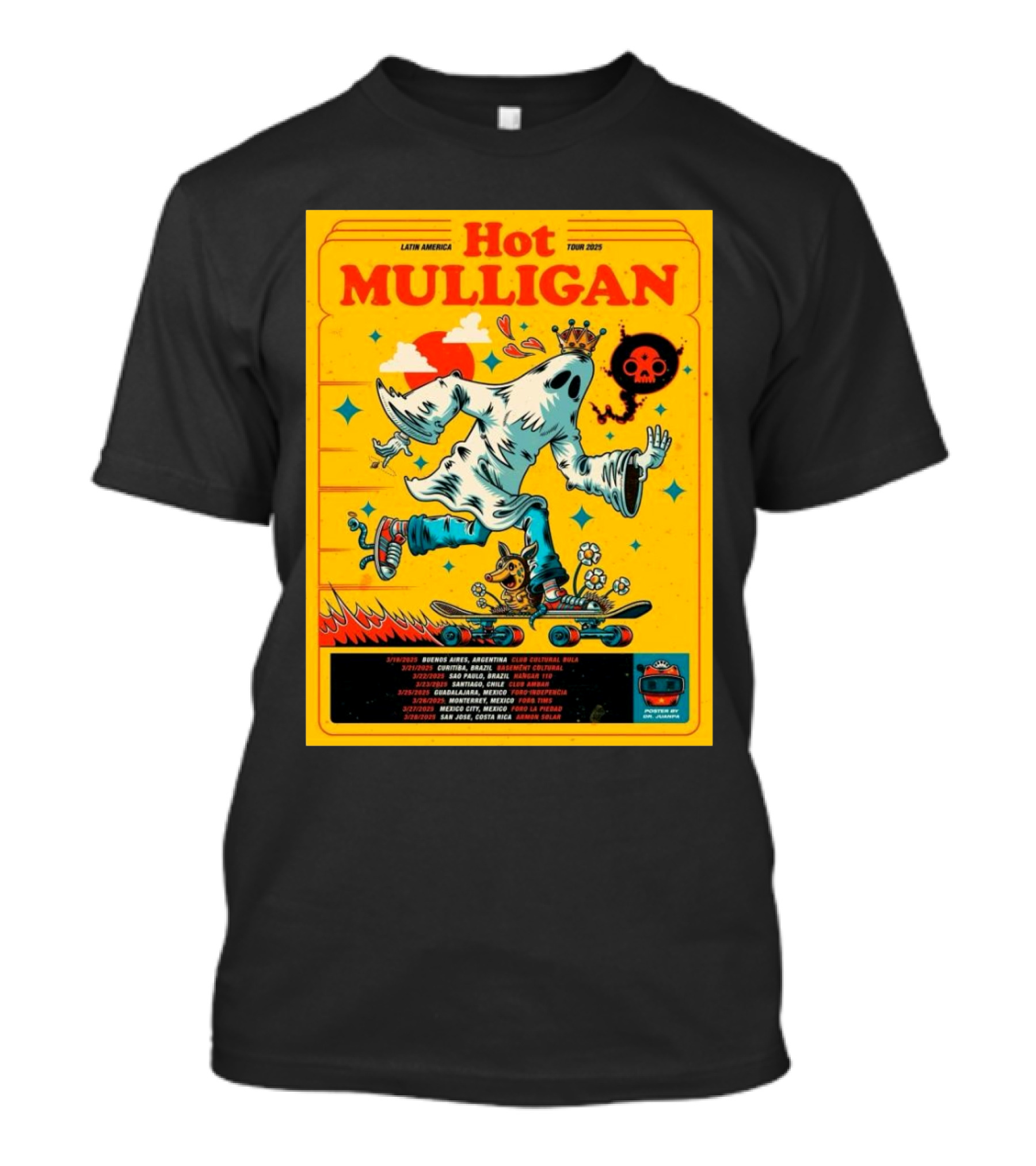 Hot Mulligan 2025 Latin American Tour Buenos Aires Club Cultural Bula Ghost Skateboarding Illustration T-Shirt