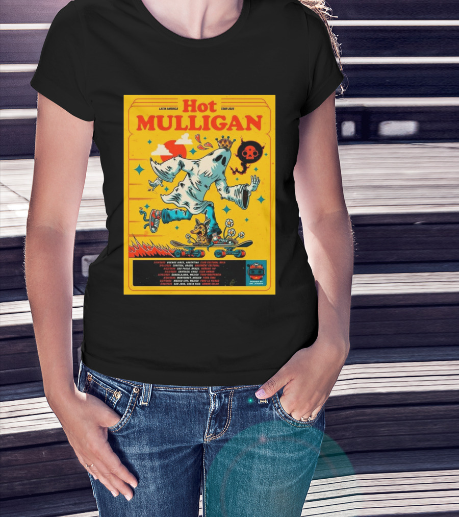 Hot Mulligan 2025 Latin American Tour Buenos Aires Club Cultural Bula Ghost Skateboarding Illustration T-Shirt