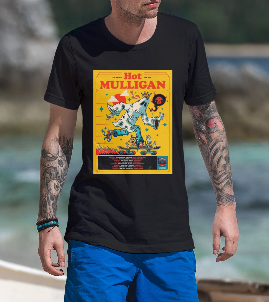 Hot Mulligan 2025 Latin American Tour Buenos Aires Club Cultural Bula Ghost Skateboarding Illustration T-Shirt