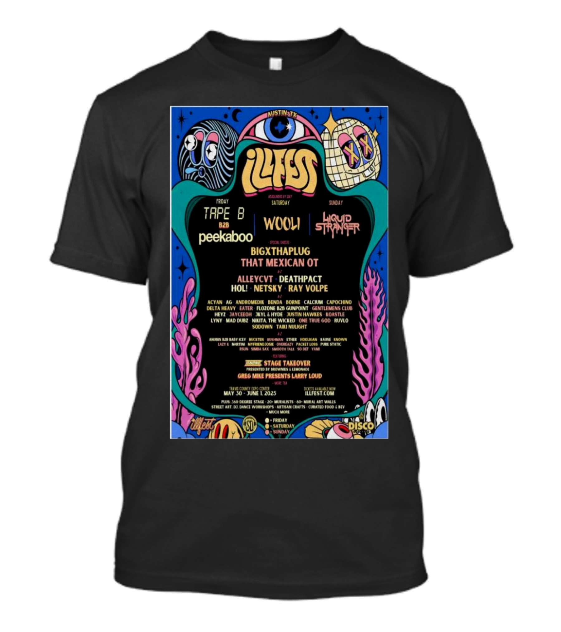 ILLfest Austin TX May 31-June 1 2025 Bigxthaplug That Mexican OT Concert Wooli Liquid Stranger T-Shirt