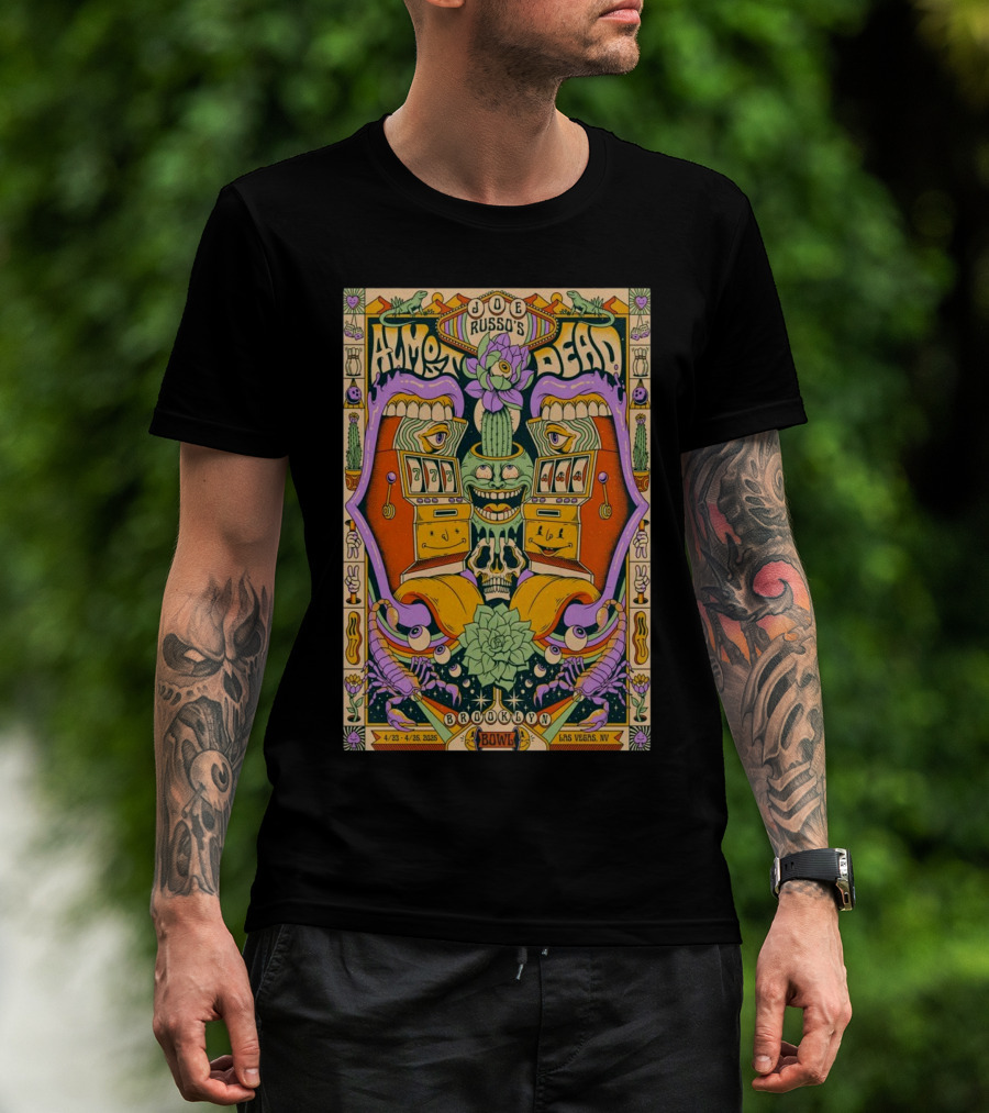 Joe Russo's Almost Dead April 23-25 2025 Brooklyn Bowl Las Vegas Colorful Cactus And Slot Machine Design T-Shirt