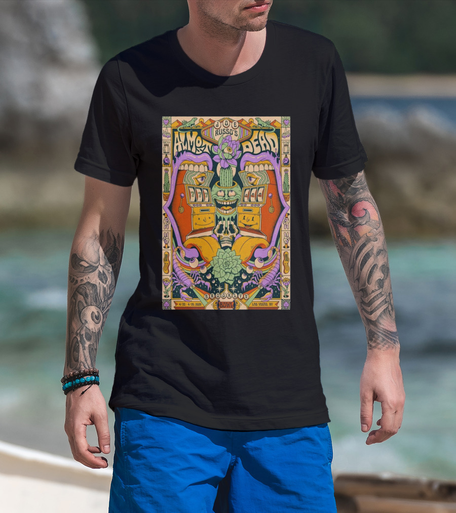 Joe Russo's Almost Dead April 23-25 2025 Brooklyn Bowl Las Vegas Colorful Cactus And Slot Machine Design T-Shirt