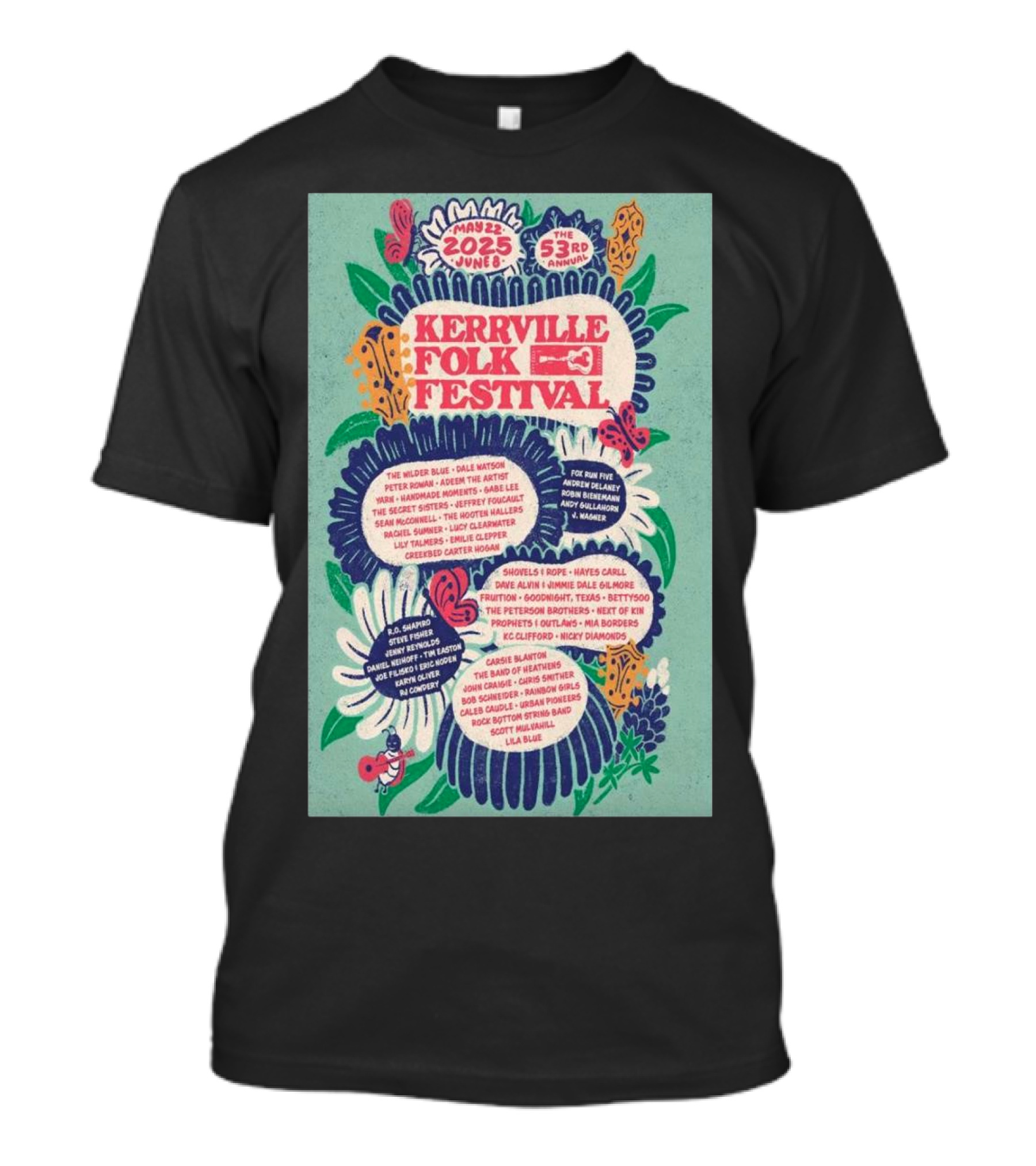 Kerrville Folk Festival 53rd Annual May 22-June 8 2025 Featuring The Wilder Blue, Dale Watson, Fox Run Five T-Shirt