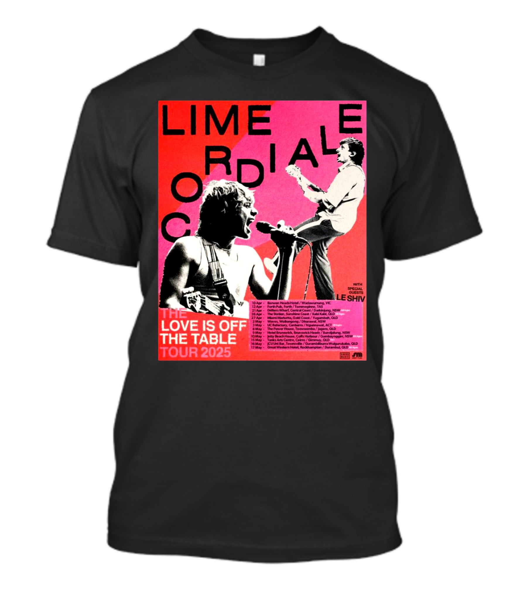Lime Cordiale The Love Is Off The Table Tour 2025 With Special Guests Le Shiv 10 Apr Barwon Heads Hotel Wadawurrung VIC T-Shirt