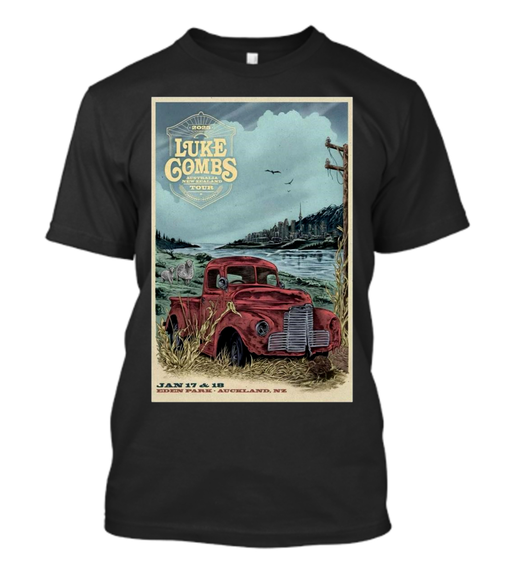 Luke Combs 2025 Australasia New Zealand Tour Auckland Eden Park Jan 17-18 Event T-Shirt