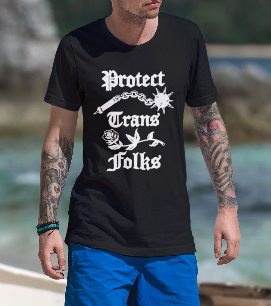 Protect Trans Folks With Mace Chain And Rose Imagery T-Shirt