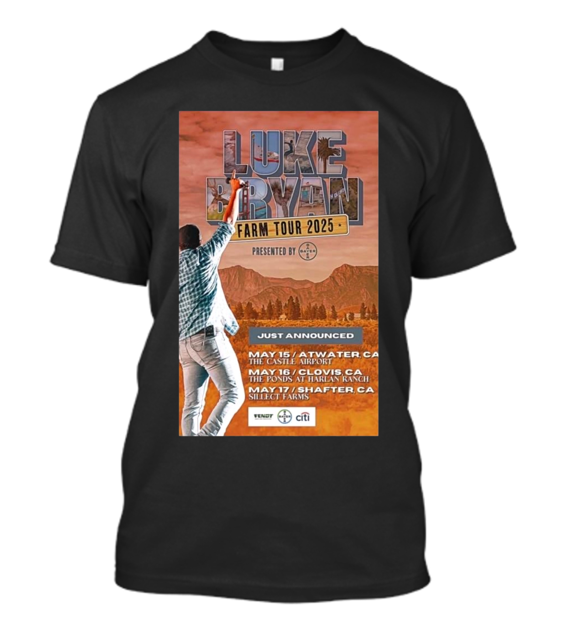 Luke Bryan Farm Tour 2025 May 15 Atwater CA May 16 Clovis CA May 17 Shafter CA T-Shirt