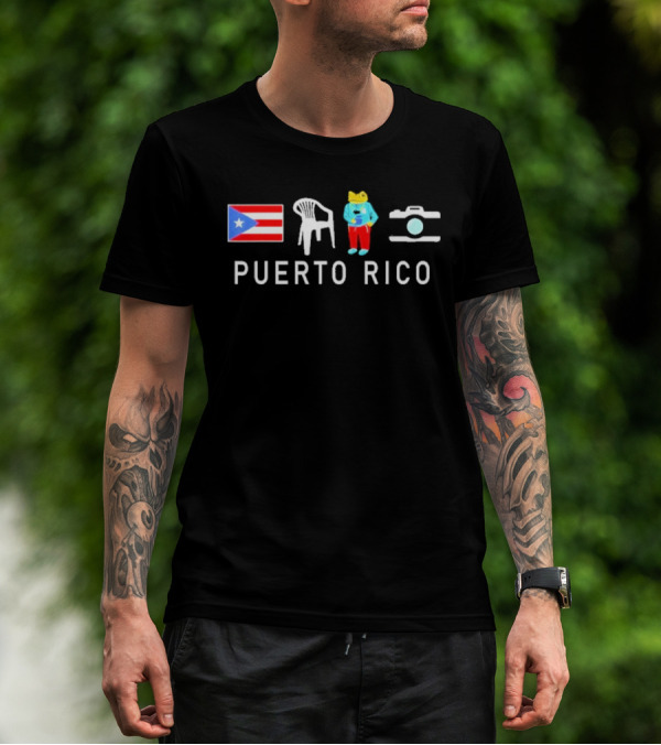Puerto Rico Flag Frog Chair And Camera T-Shirt
