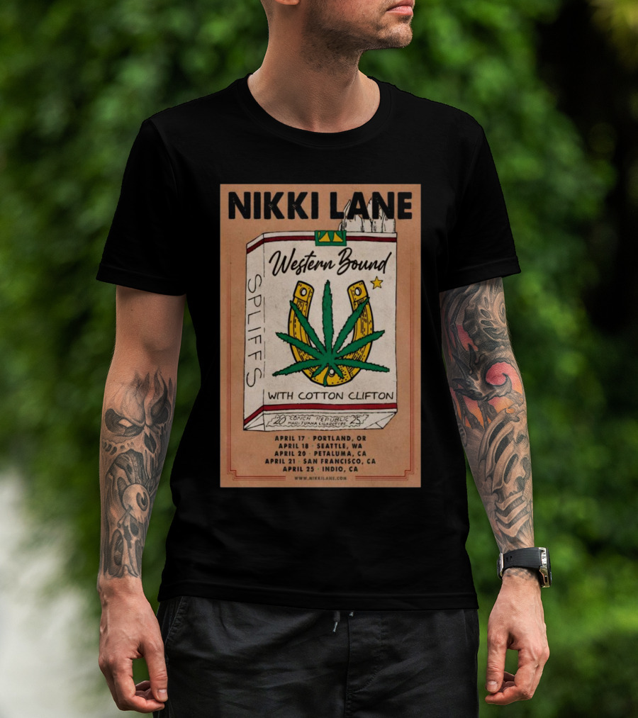 Nikki Lane Western Bound Spliffs Tour 2025 Marijuana Pack Portland OR Seattle WA Petaluma CA San Francisco CA Indio CA T-Shirt