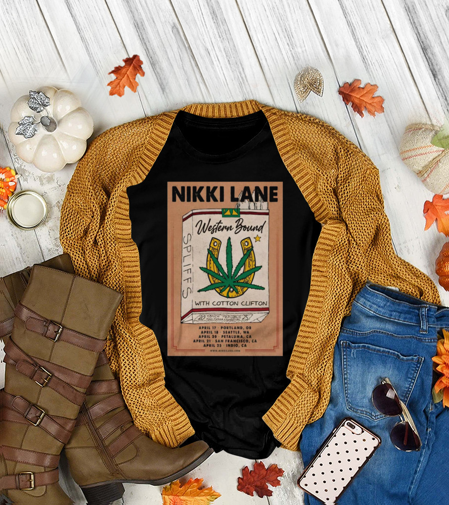 Nikki Lane Western Bound Spliffs Tour 2025 Marijuana Pack Portland OR Seattle WA Petaluma CA San Francisco CA Indio CA T-Shirt