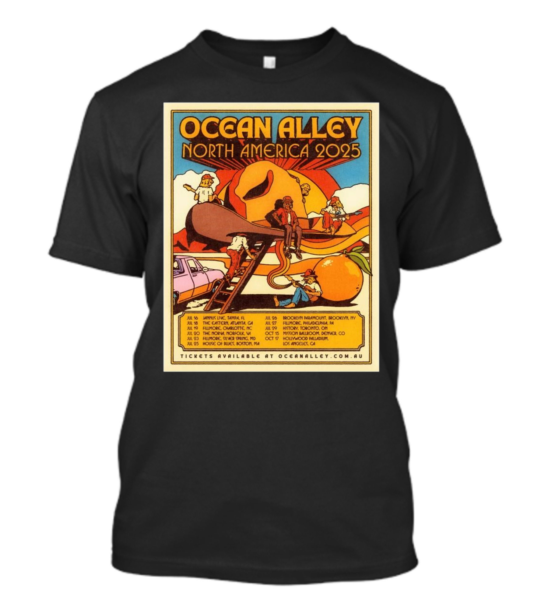 Ocean Alley North America 2025 Tour Jul Jannus Live Tampa FL Jul 18 The Eastern Atlanta GA T-Shirt