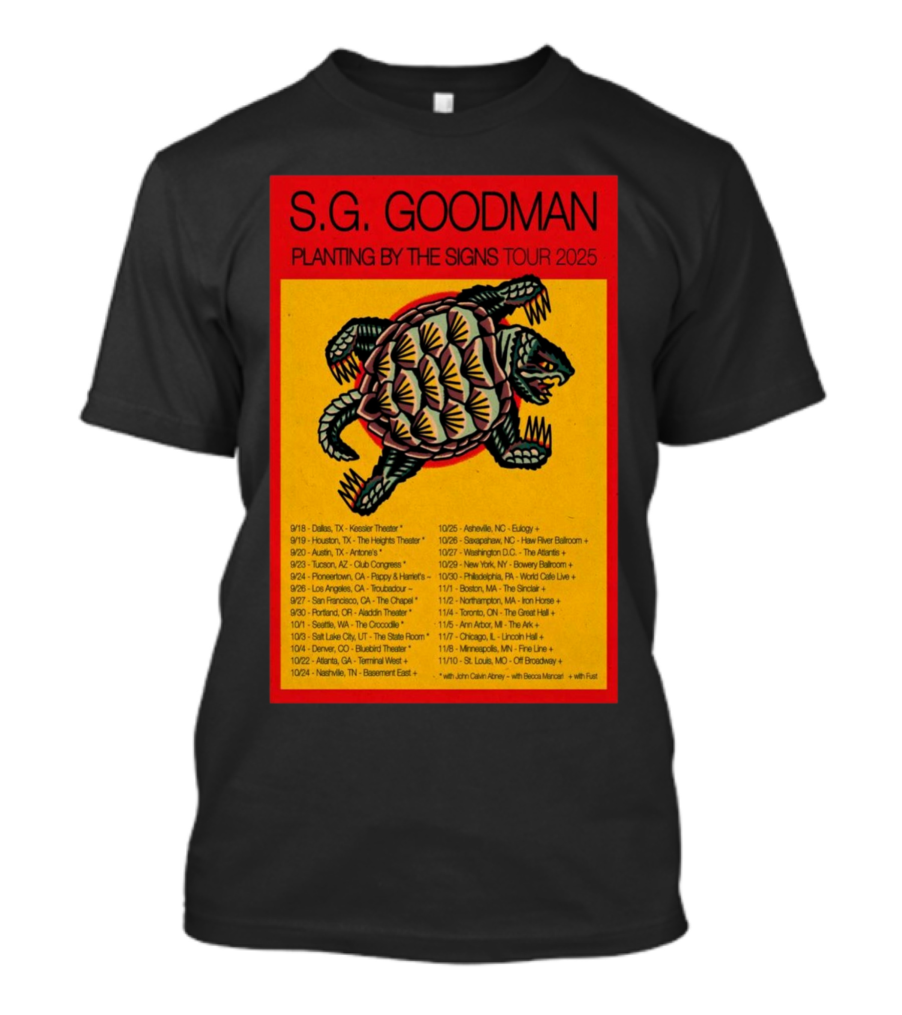 S.G. Goodman 2025 Tour Planting By The Signs Dallas TX Kessler Theater Turtle Artwork T-Shirt