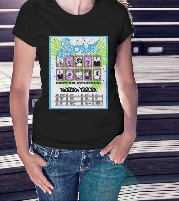 Scowl United Kingdom European Tour 2025 Featuring Modern Color Manchester Newcastle Dates T-Shirt
