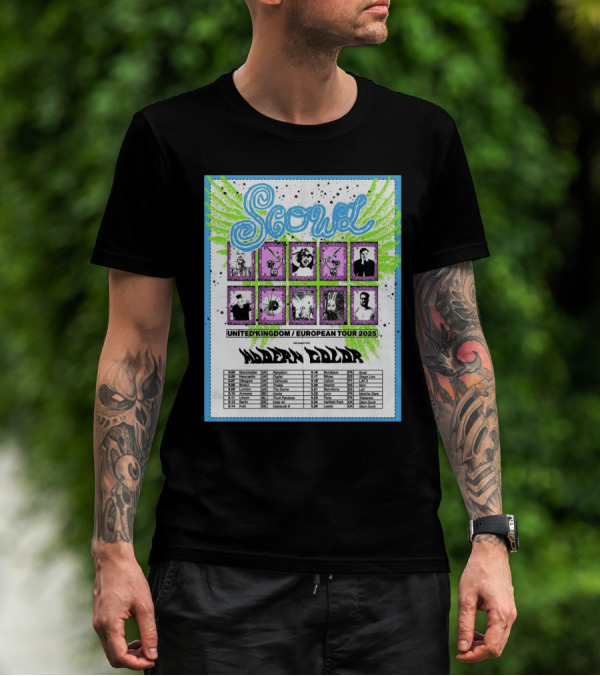 Scowl United Kingdom European Tour 2025 Featuring Modern Color Manchester Newcastle Dates T-Shirt