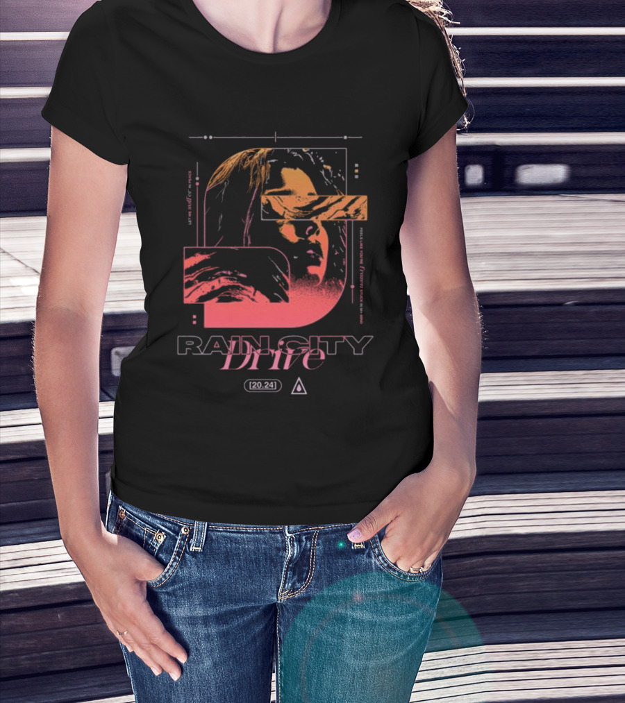 Rain City Drive Frozen Retro Portrait Graphic With Geometric Elements T-Shirt