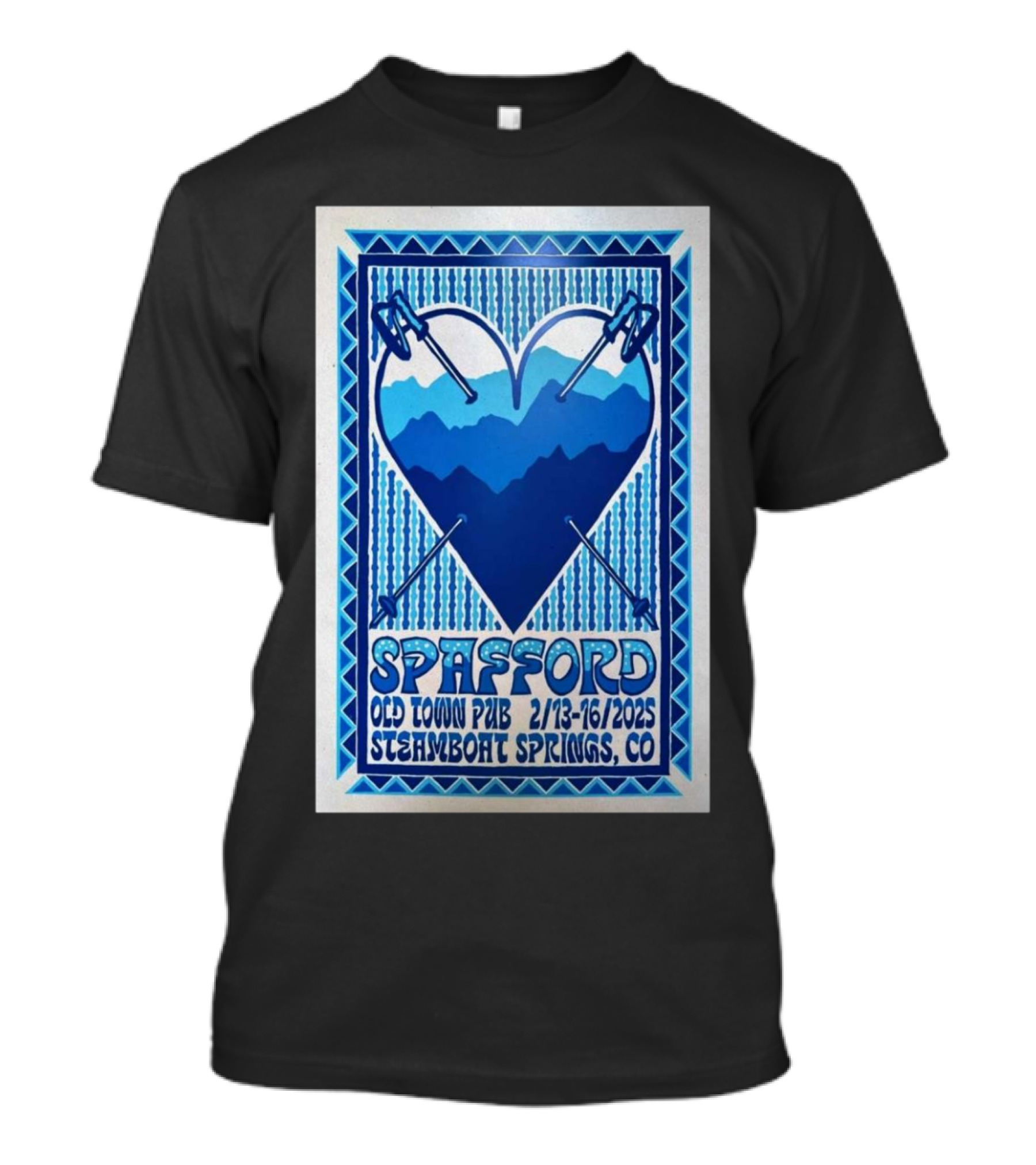 Spafford Old Town Pub February 13-16 2025 Steamboat Springs CO Ski Heart T-Shirt