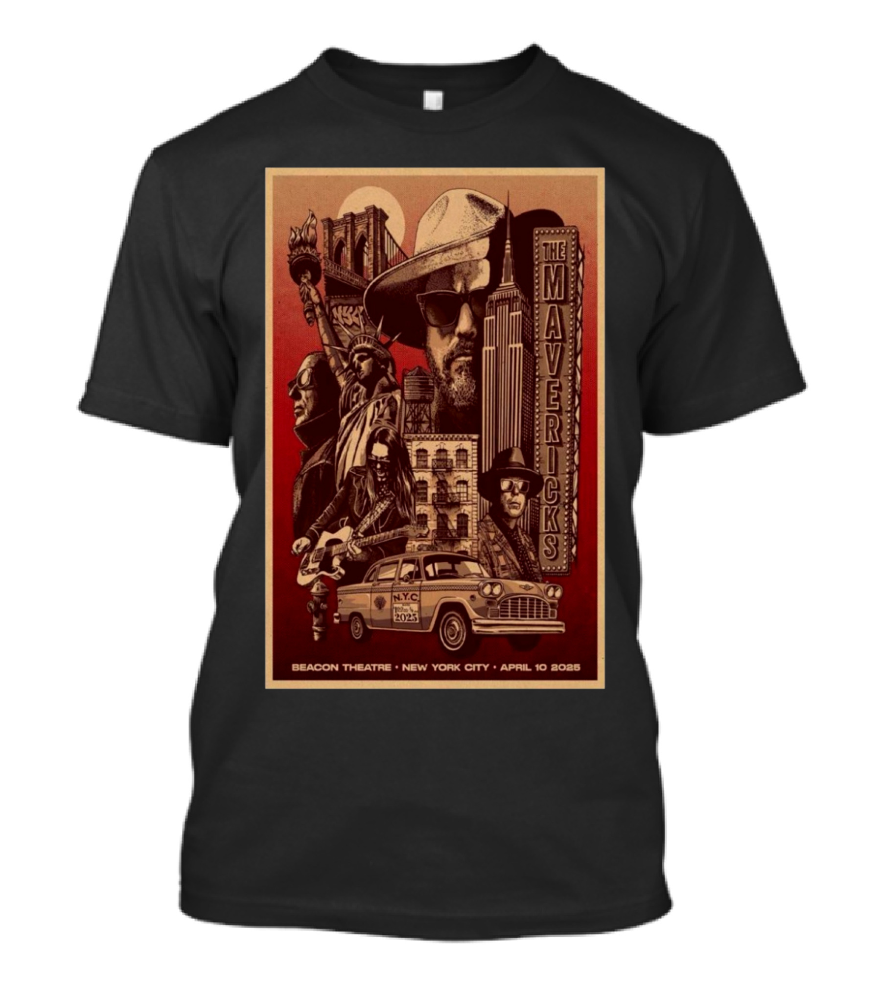 The Mavericks New York City Tour April 10 2025 Beacon Theatre T-Shirt
