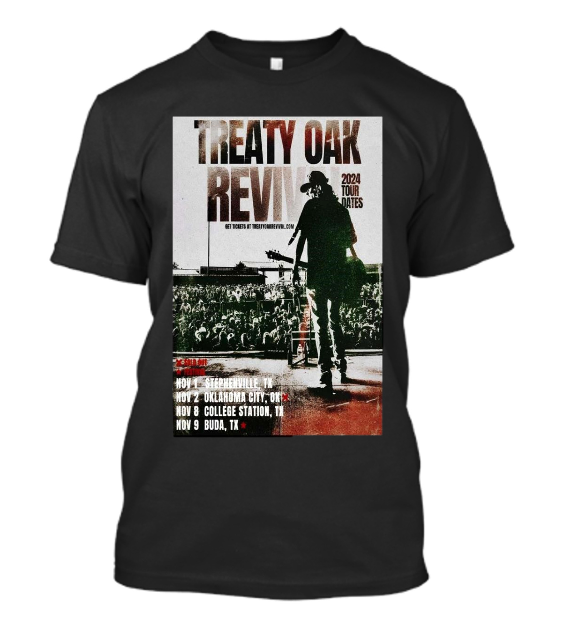 Treaty Oak Revival 2024 Tour Dates Stephenville Oklahoma City College Station Buda T-Shirt
