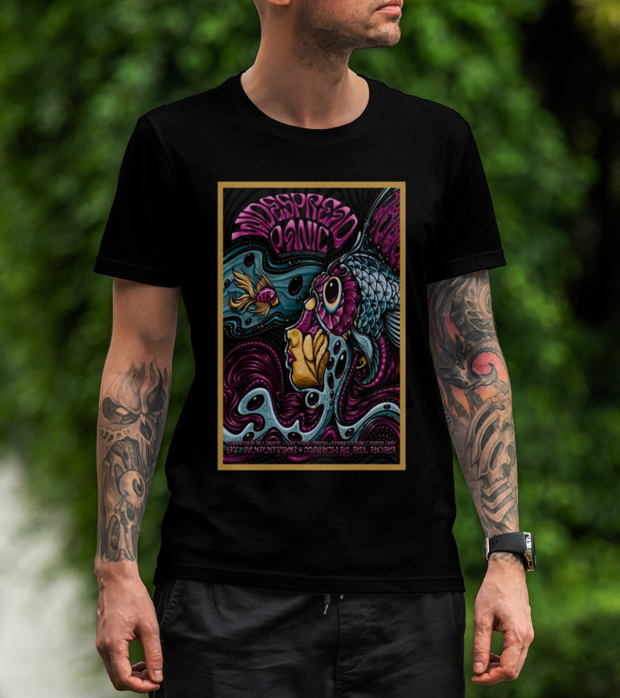 Widespread Panic St. Augustine March 21-23 2025 Amphitheatre Tour With Fish And Psychedelic Artwork T-Shirt