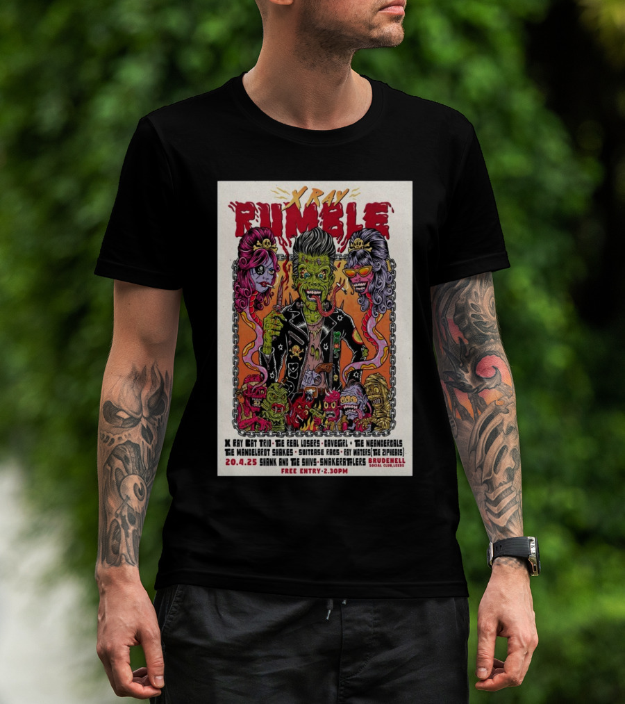 Xray Rumble April 4 2025 Leeds UK X Ray Cat Trio The Real Losers Cavegirl The Neandergals The Mandelbrot Shakes T-Shirt