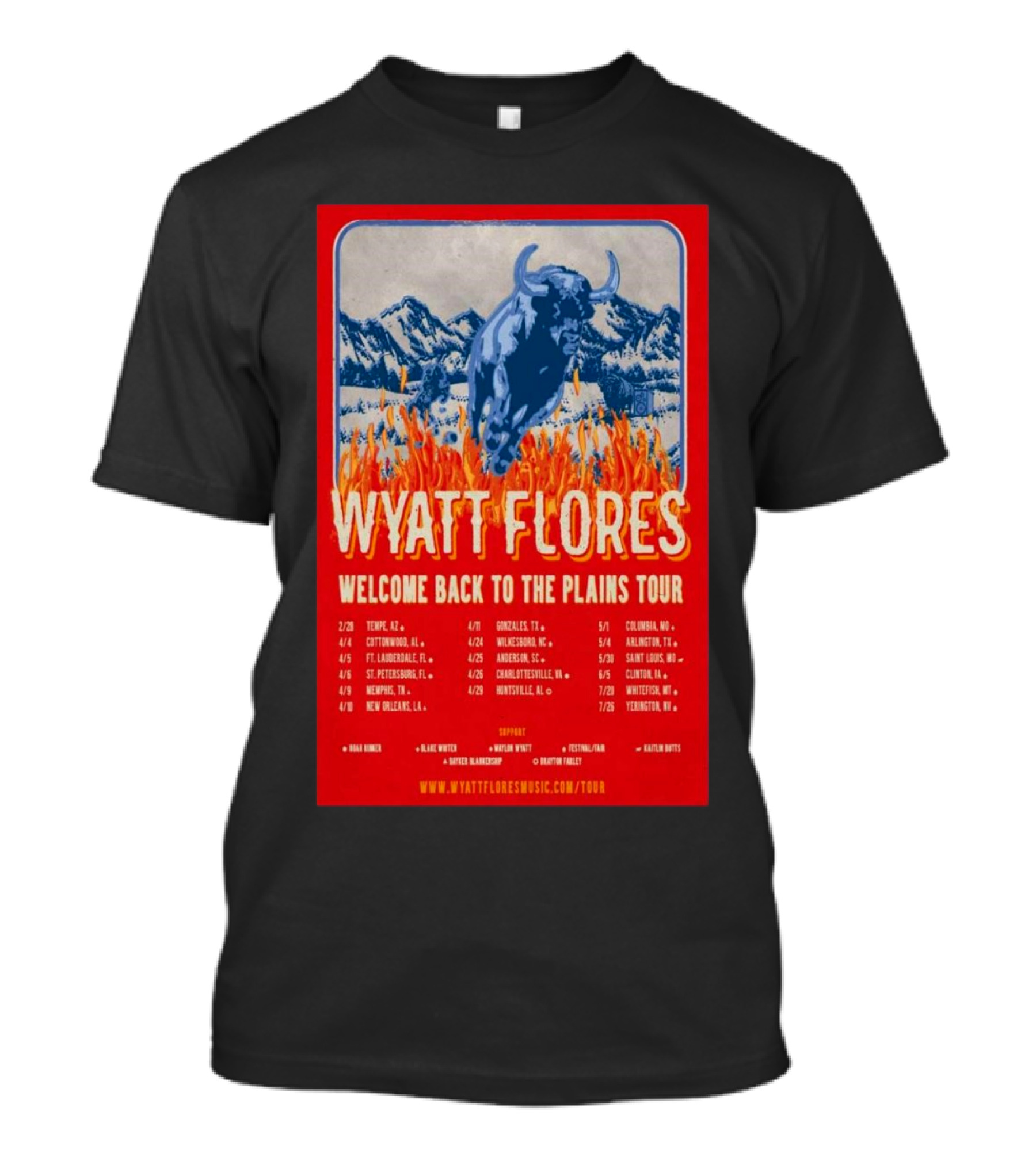 Wyatt Flores Welcome Back To The Plains Tour 2025 With Tour Dates And Locations Including Tempe AZ And Cottonwood AL T-Shirt