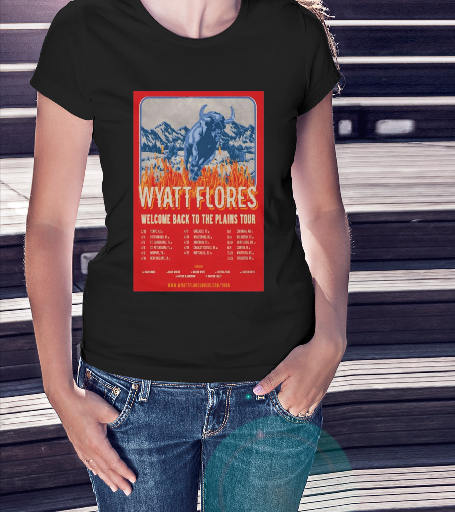 Wyatt Flores Welcome Back To The Plains Tour 2025 With Tour Dates And Locations Including Tempe AZ And Cottonwood AL T-Shirt