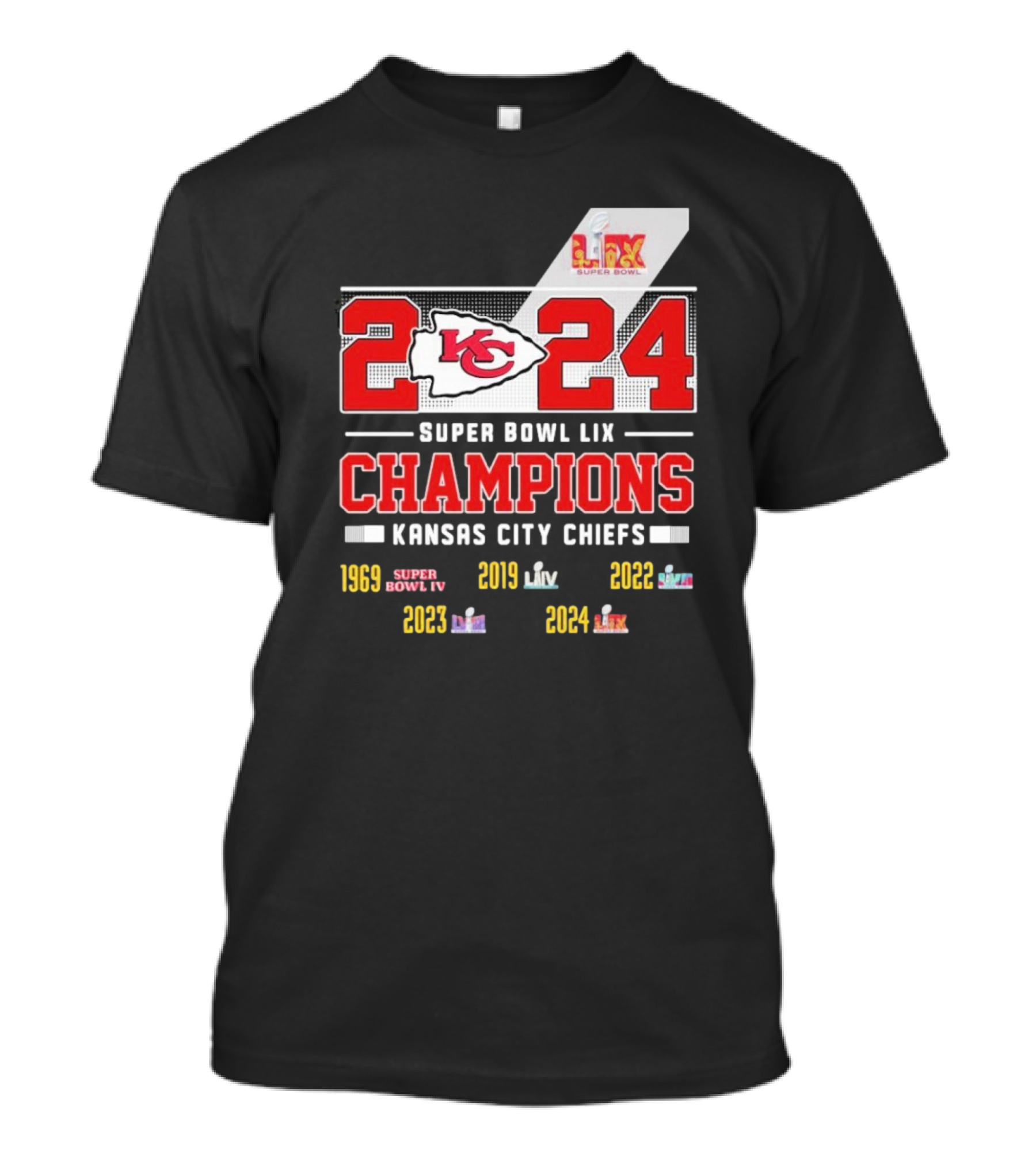 Super Bowl LIX Champions 2024 Kansas City Chiefs 5X 1969 2019 2020 2023 T-Shirt