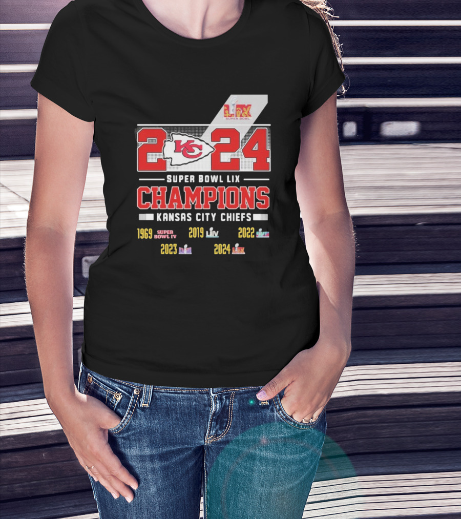 Super Bowl LIX Champions 2024 Kansas City Chiefs 5X 1969 2019 2020 2023 T-Shirt