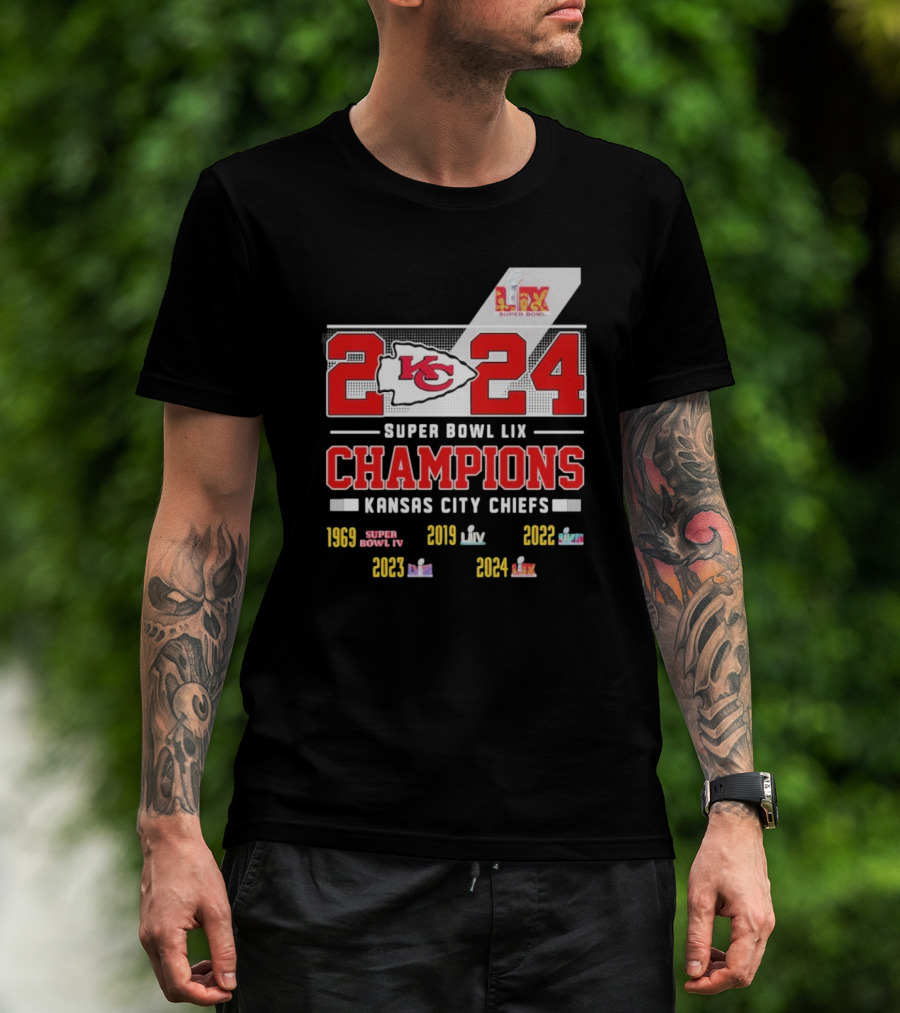 Super Bowl LIX Champions 2024 Kansas City Chiefs 5X 1969 2019 2020 2023 T-Shirt