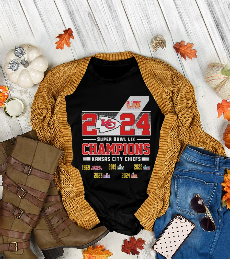 Super Bowl LIX Champions 2024 Kansas City Chiefs 5X 1969 2019 2020 2023 T-Shirt