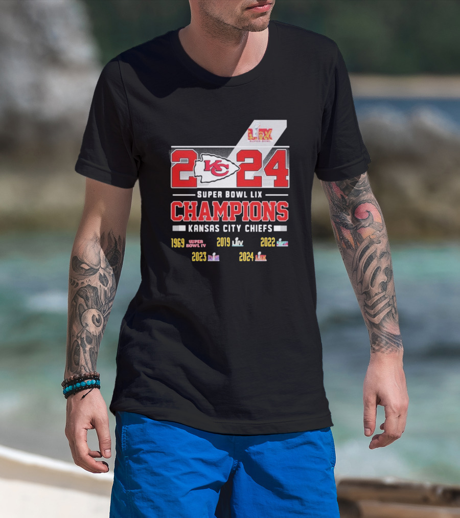 Super Bowl LIX Champions 2024 Kansas City Chiefs 5X 1969 2019 2020 2023 T-Shirt