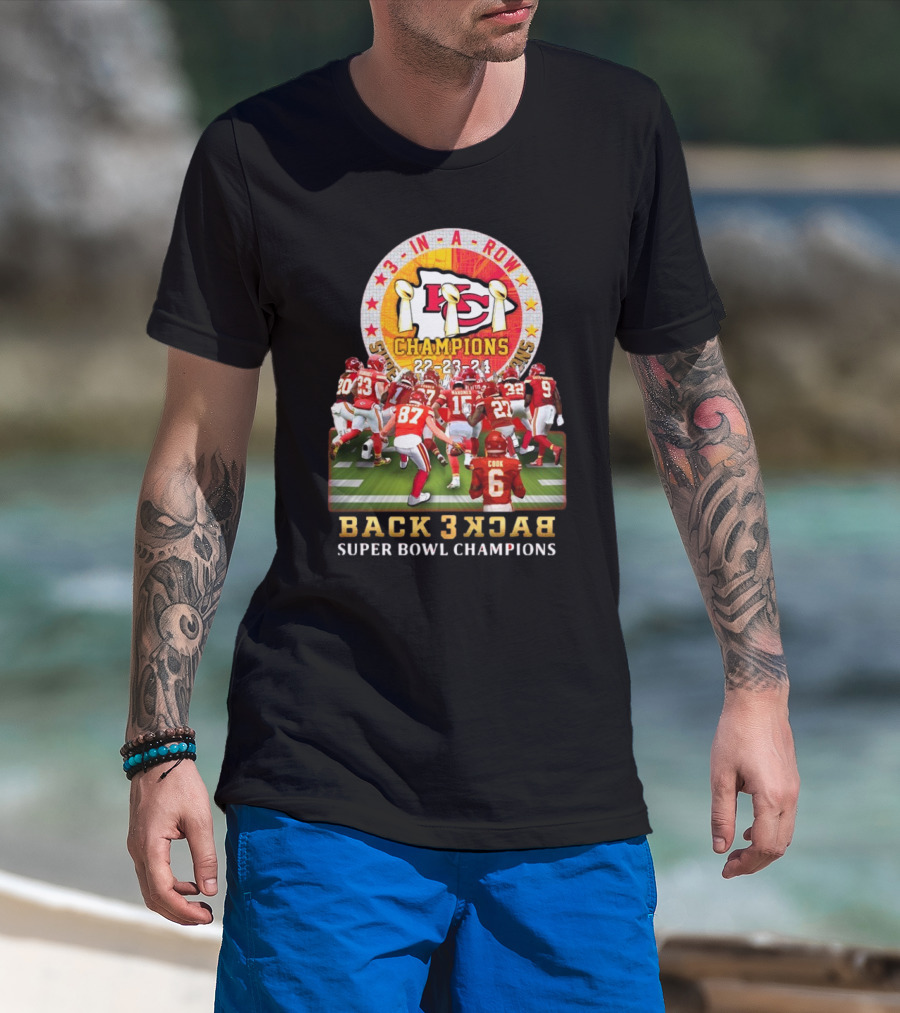 3 In A Row Kansas City Chiefs 22-23-24 Super Bowl Champions Back 2 Back T-Shirt