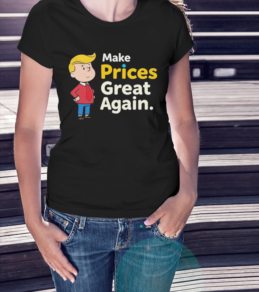 Make Prices Great Again Cartoon Character Red Tie Blue Pants T-Shirt