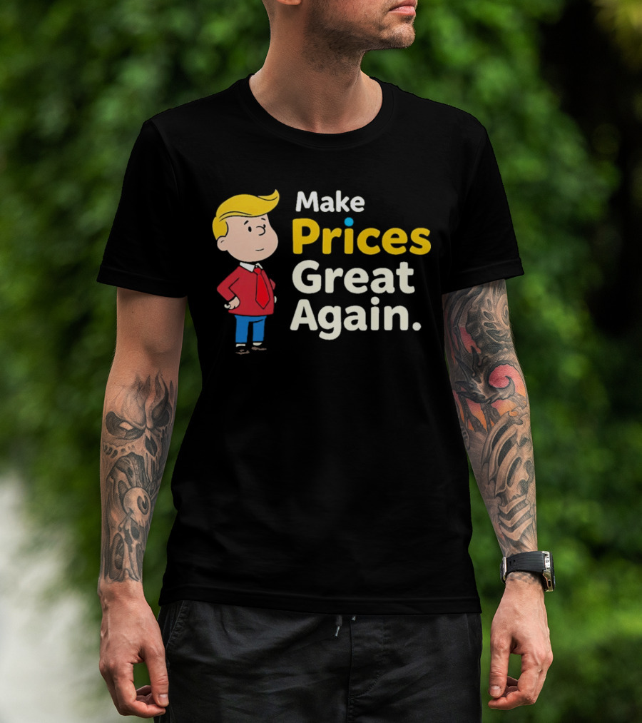 Make Prices Great Again Cartoon Character Red Tie Blue Pants T-Shirt