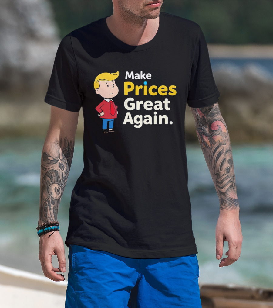 Make Prices Great Again Cartoon Character Red Tie Blue Pants T-Shirt