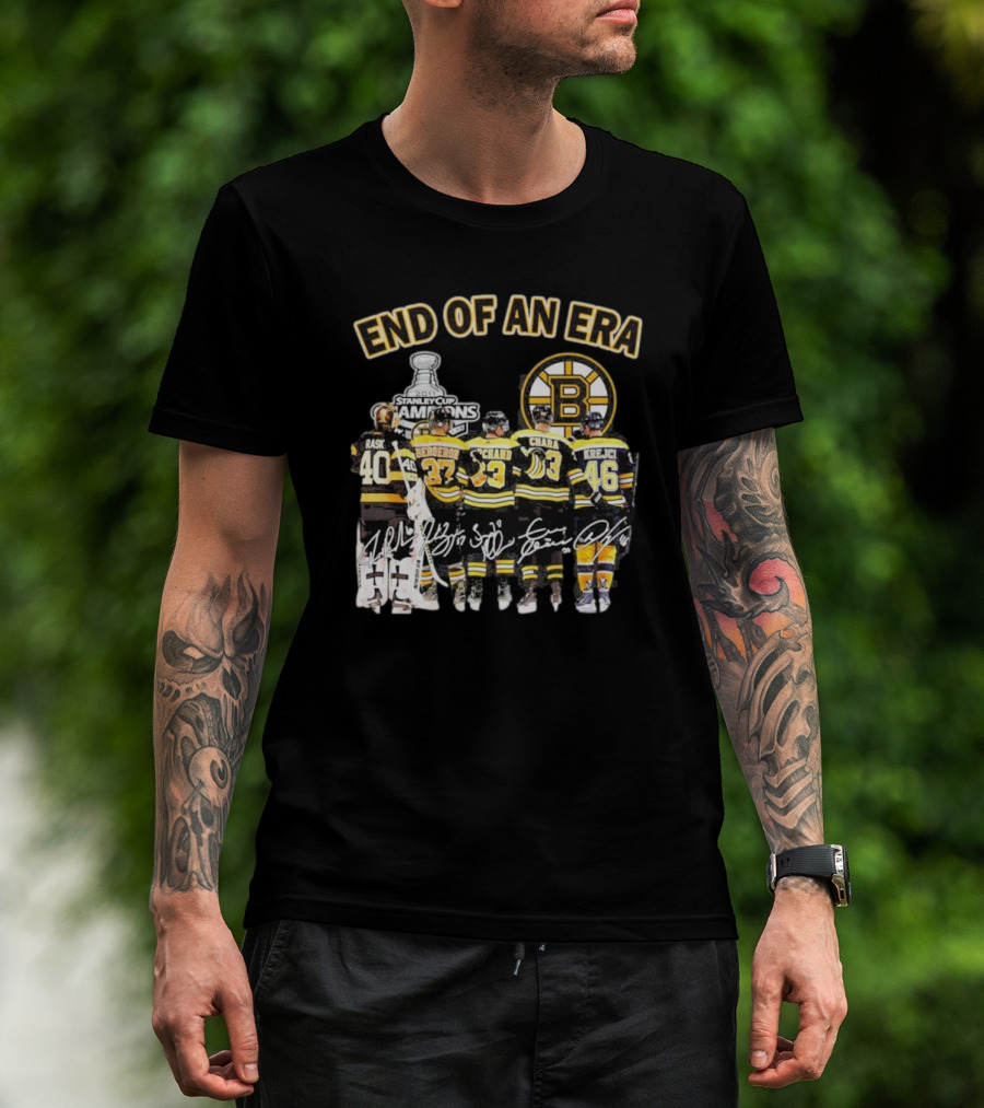 Stanley Cup Champions End Of An Era Rask Bergeron Chara Krejci Signatures Bruins T-Shirt