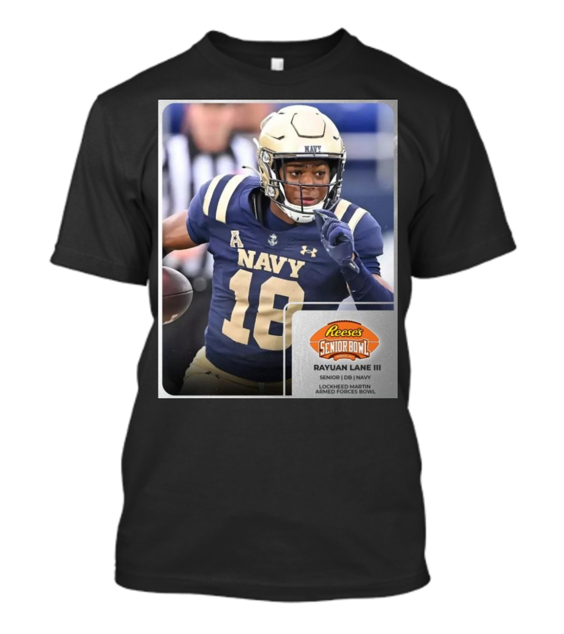 Reese's Senior Bowl Rayuan Lane III Navy Football Lockheed Martin Armed Forces Bowl T-Shirt