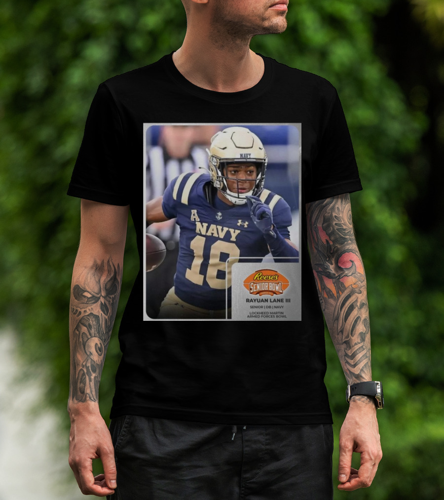 Reese's Senior Bowl Rayuan Lane III Navy Football Lockheed Martin Armed Forces Bowl T-Shirt