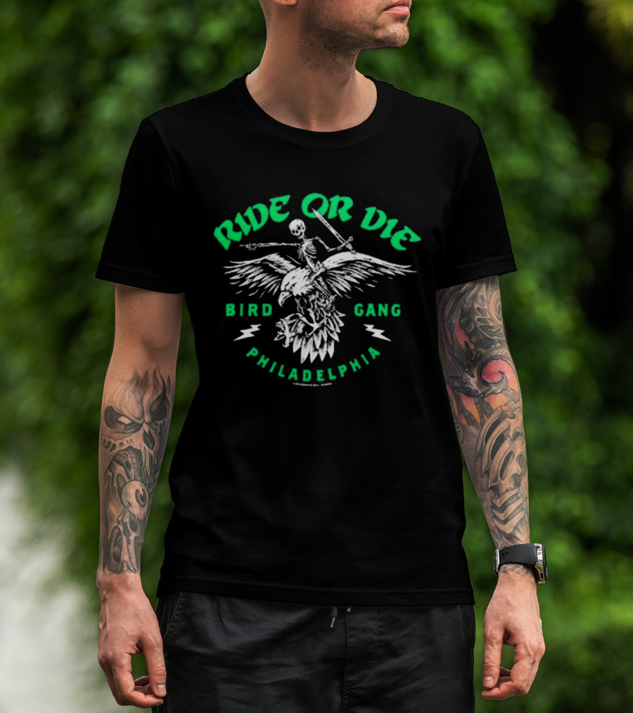 Ride Or Die Bird Gang Philadelphia Skeleton Eagle T-Shirt