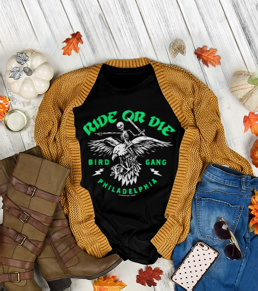 Ride Or Die Bird Gang Philadelphia Skeleton Eagle T-Shirt