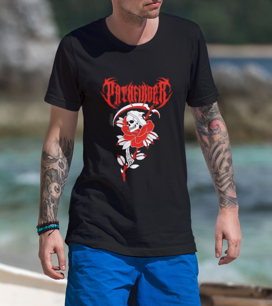 Reaper Skull With Scythe And Red Rose Gothic Aesthetic T-Shirt