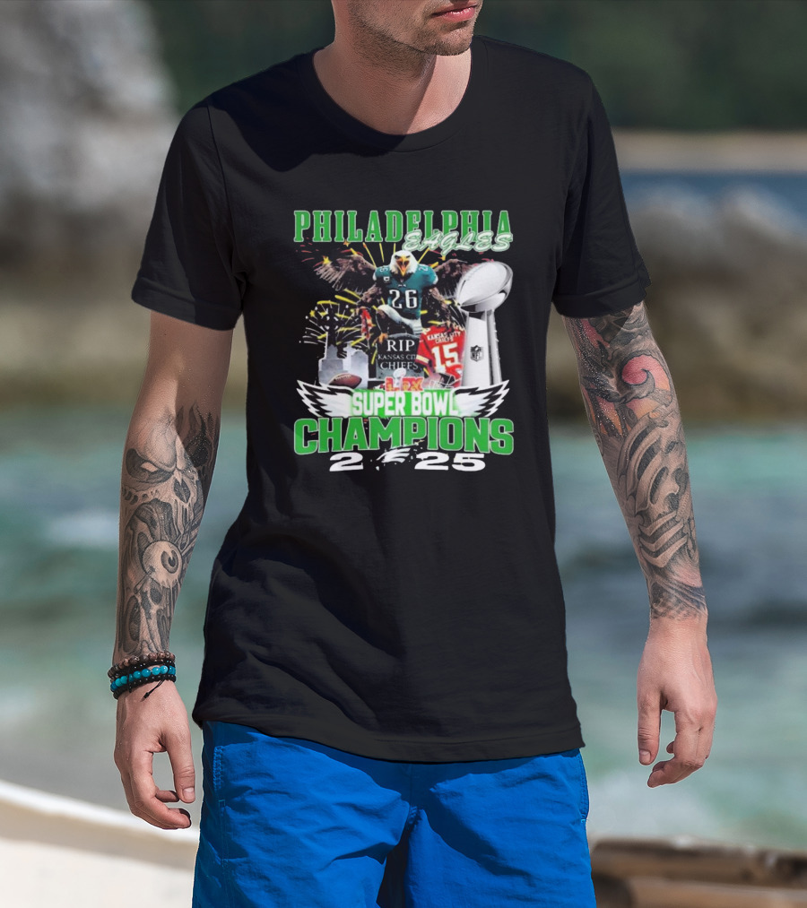 Philadelphia Eagles Super Bowl LIX Champions 2024 RIP Kansas City Chiefs 2025 T-Shirt