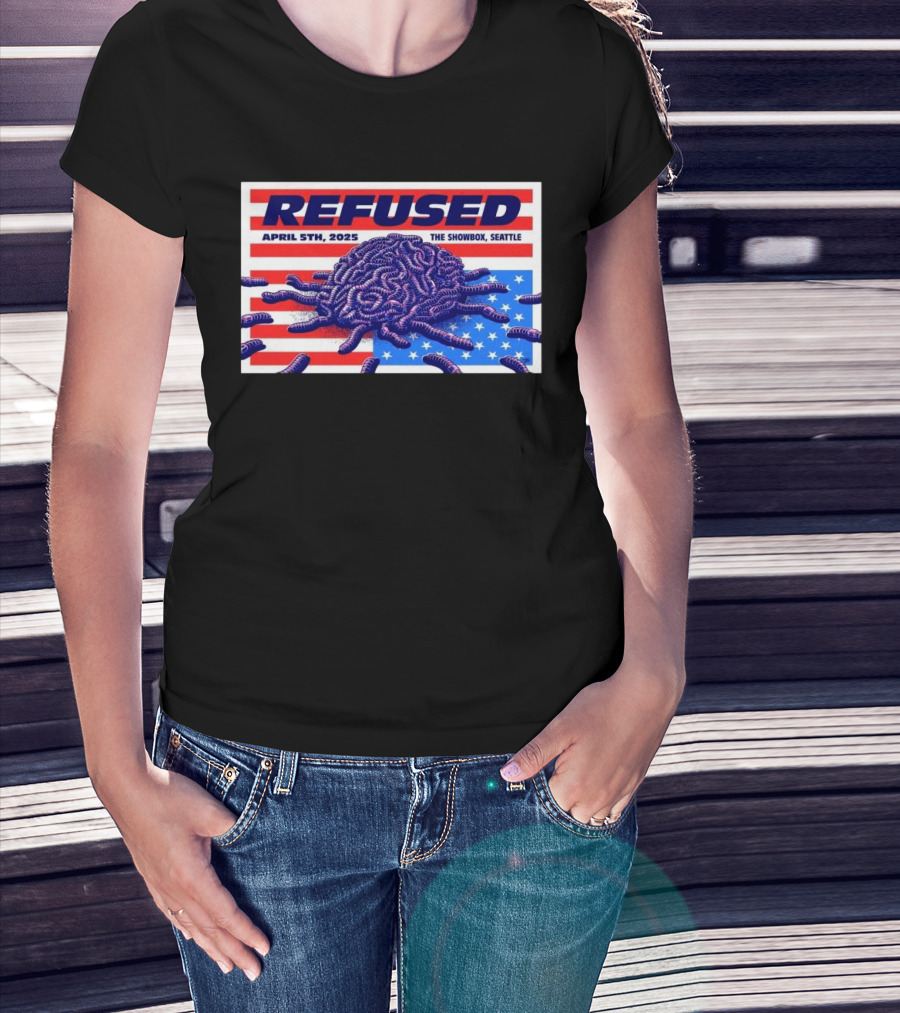 Refused April 5th 2025 The Showbox Seattle Flag And Worms Artwork T-Shirt
