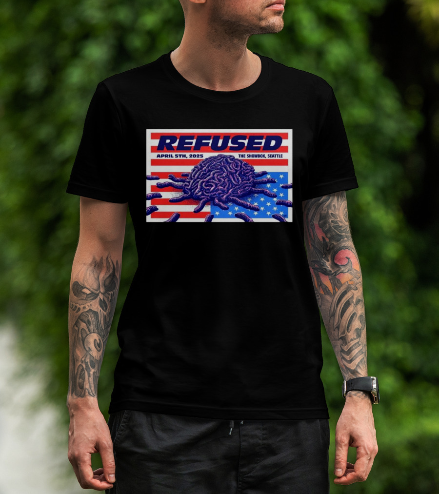 Refused April 5th 2025 The Showbox Seattle Flag And Worms Artwork T-Shirt