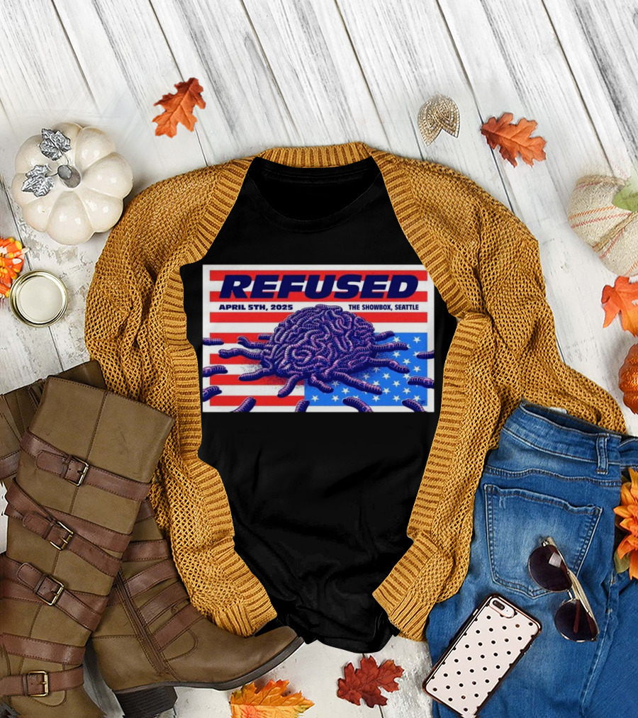 Refused April 5th 2025 The Showbox Seattle Flag And Worms Artwork T-Shirt