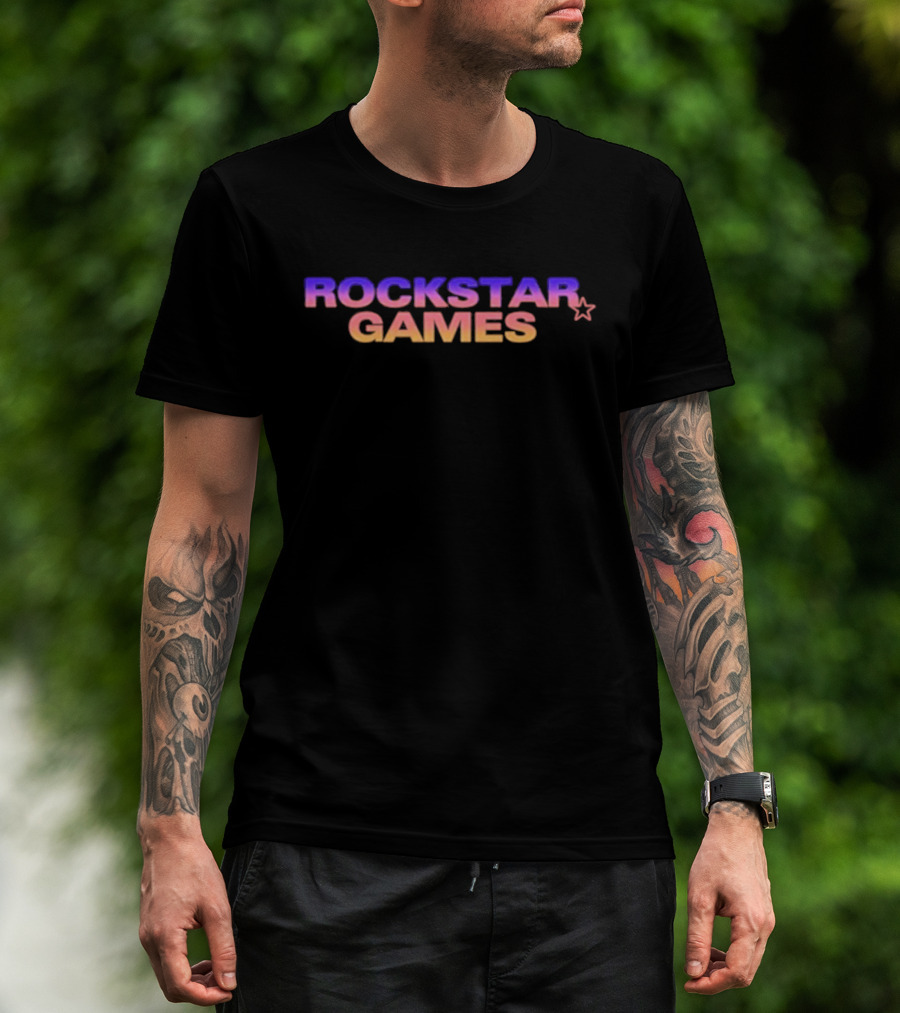 Rockstar Games Gradient Text With Star Icon T-Shirt