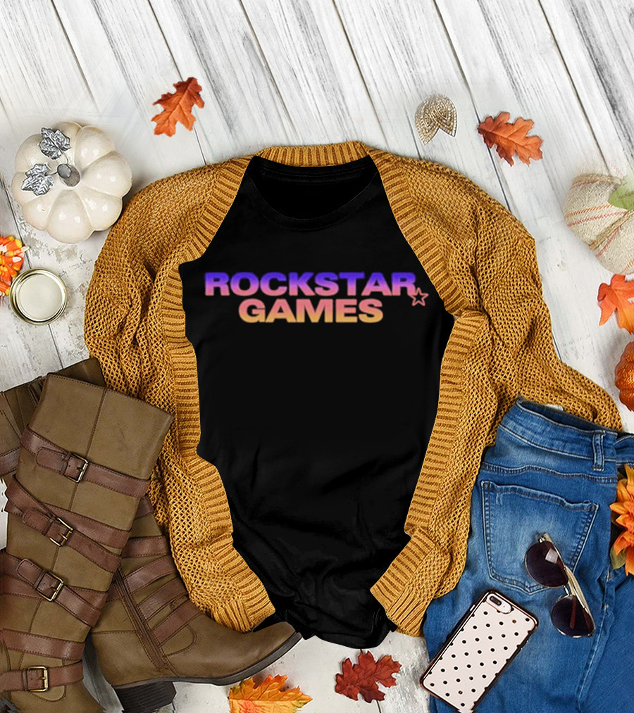 Rockstar Games Gradient Text With Star Icon T-Shirt